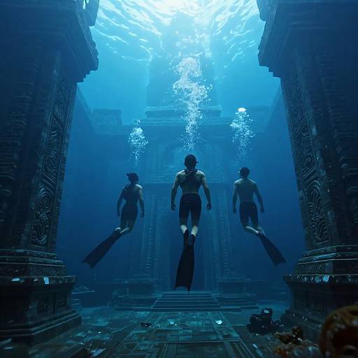 Ethereal Underwater Temple Exploration