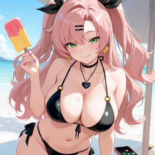 Stylish Girl with Pink Hair and Popsicle
