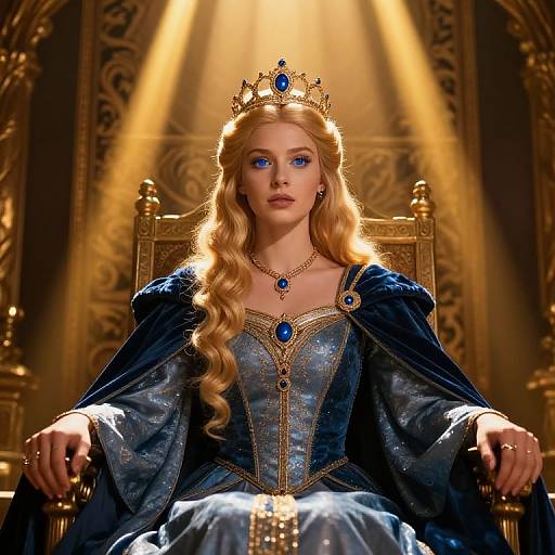 Blue-Eyed Princess in Medieval Throne Room