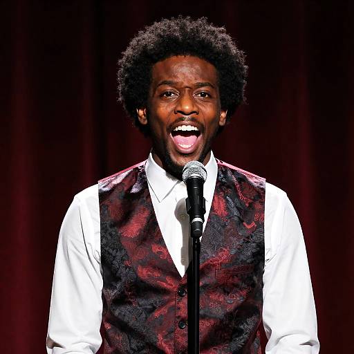 Man Singing on Stage with Microphone