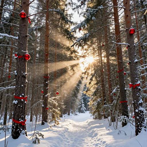 Snowy Christmas Forest with Decorations
