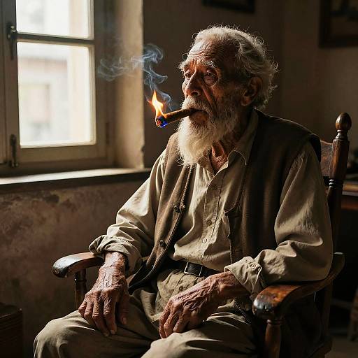 Wise Old Man with Unlit Cigar