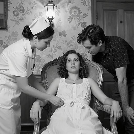 Vintage Nurse Assisting Woman in Chair