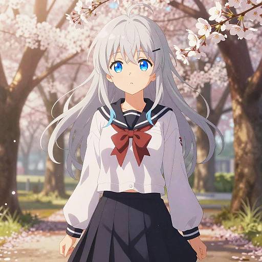 Anime Girl in Cherry Blossom Park