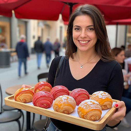 Smiling Woman with Sugared Pastries