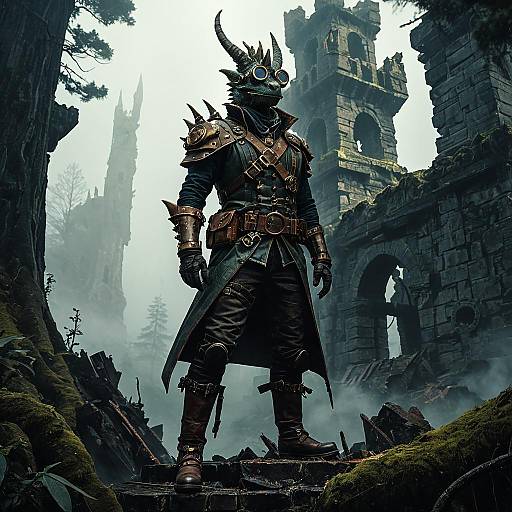 Anthropomorphic Dragonkin Warrior in Steampunk Gear
