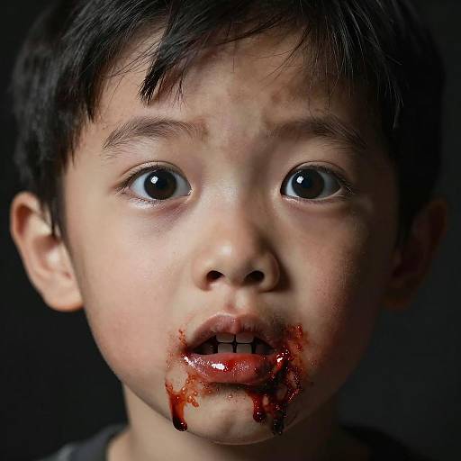 Terrified Child's Face in Dark Shadows