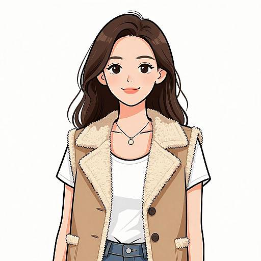 Smiling Woman in Casual Shearling Vest