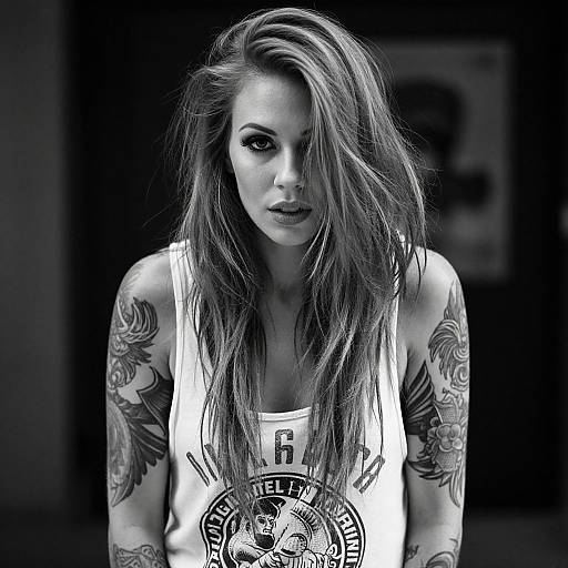 Moody Black and White Tattooed Woman