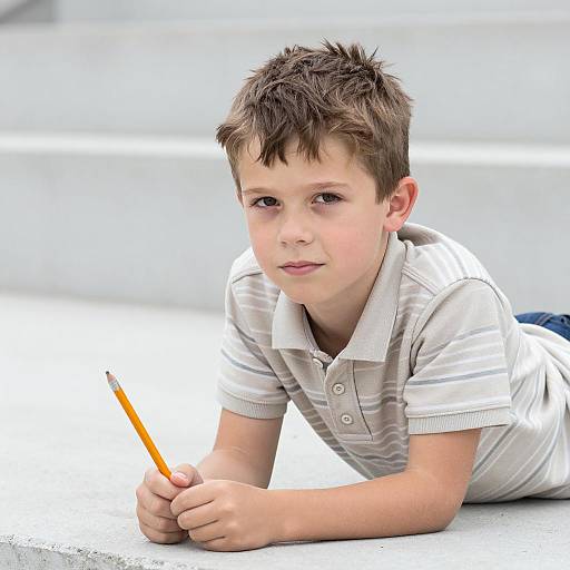 Boy Lying on Concrete with Pencil