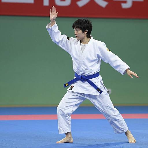 Defensive Judo Stance of Asian Woman