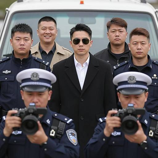 Six Men Posing with Police Officers