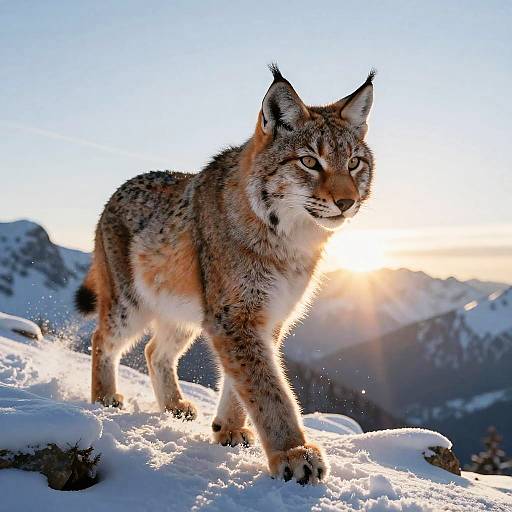 Neo-Impressionist Lynx on Snowy Peak