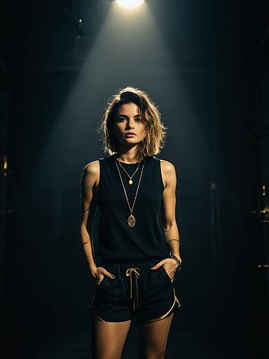 Confident Woman in Black Athletic Outfit