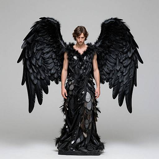 Dark Angel Statue with Feather Wings