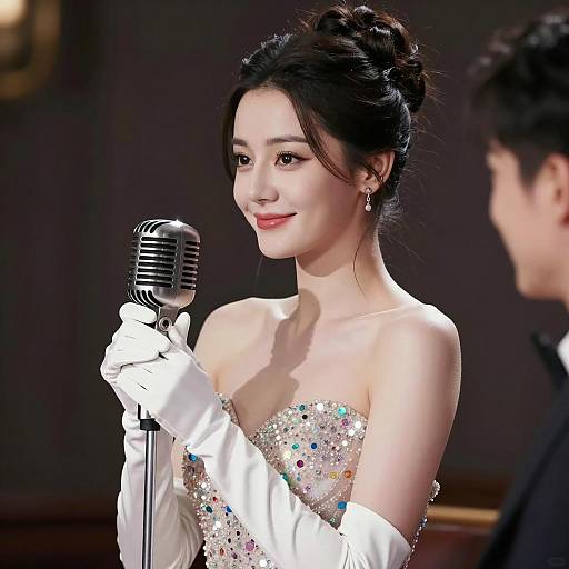 Elegant Woman Singing in Vintage Style