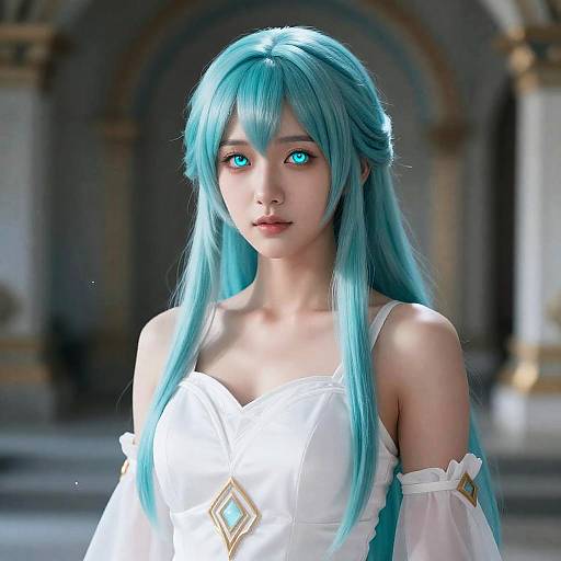 Portrait of Woman with Aqua Hair and Glowing Eyes