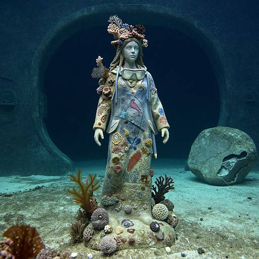 Hyper-Realistic Prehistoric Underwater Statue