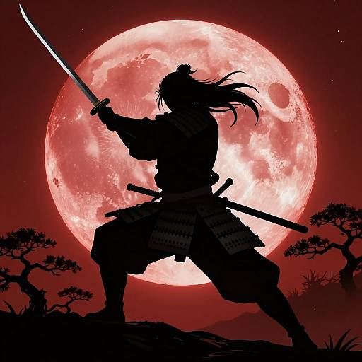 Dynamic Samurai Warrior Under Full Moon