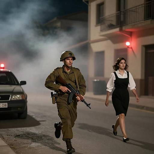 Dramatic Nighttime Street Scene Encounter