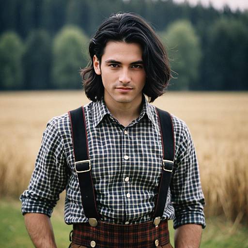 Young man in traditional German attire outdoors