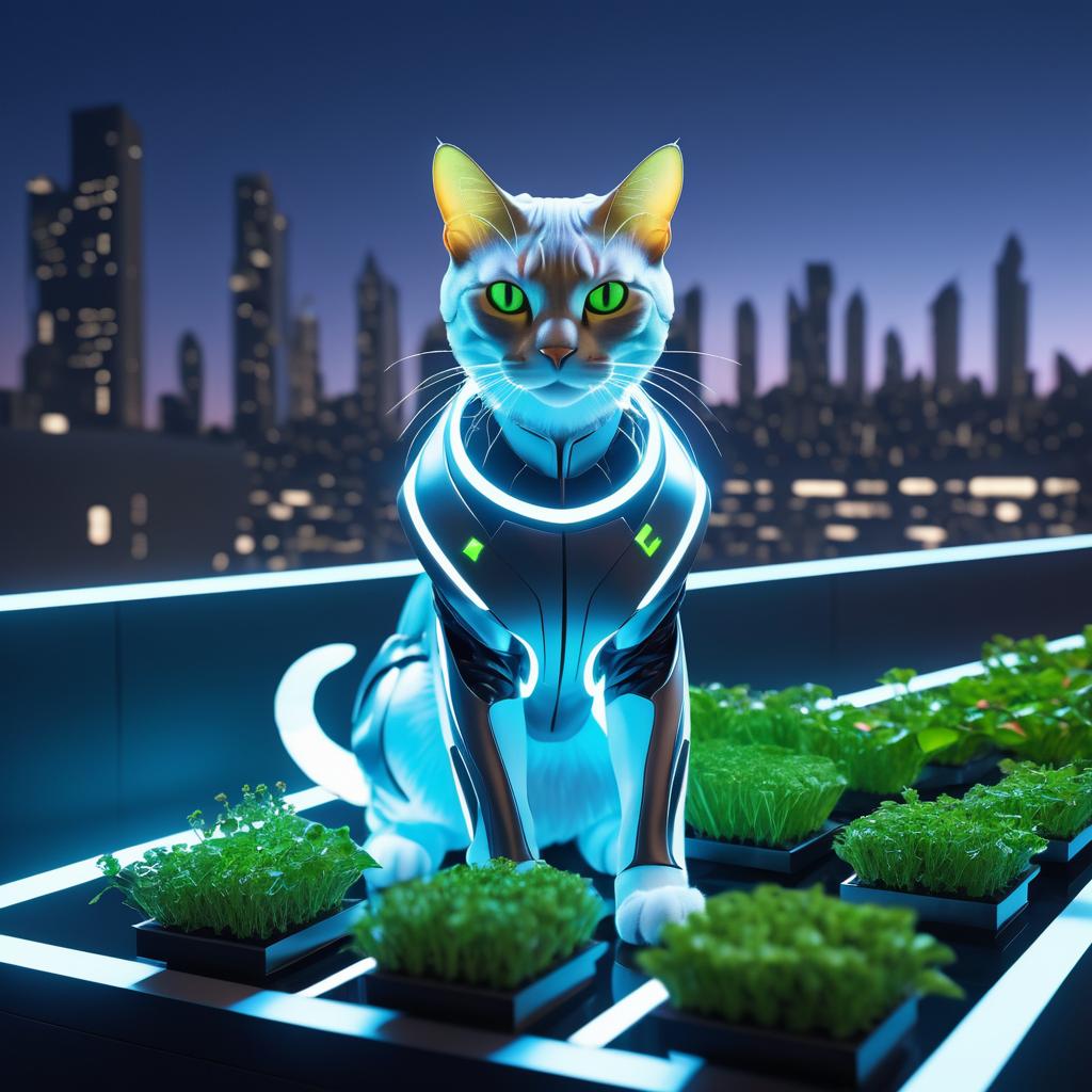 Futuristic Genetically Modified Cat in Garden