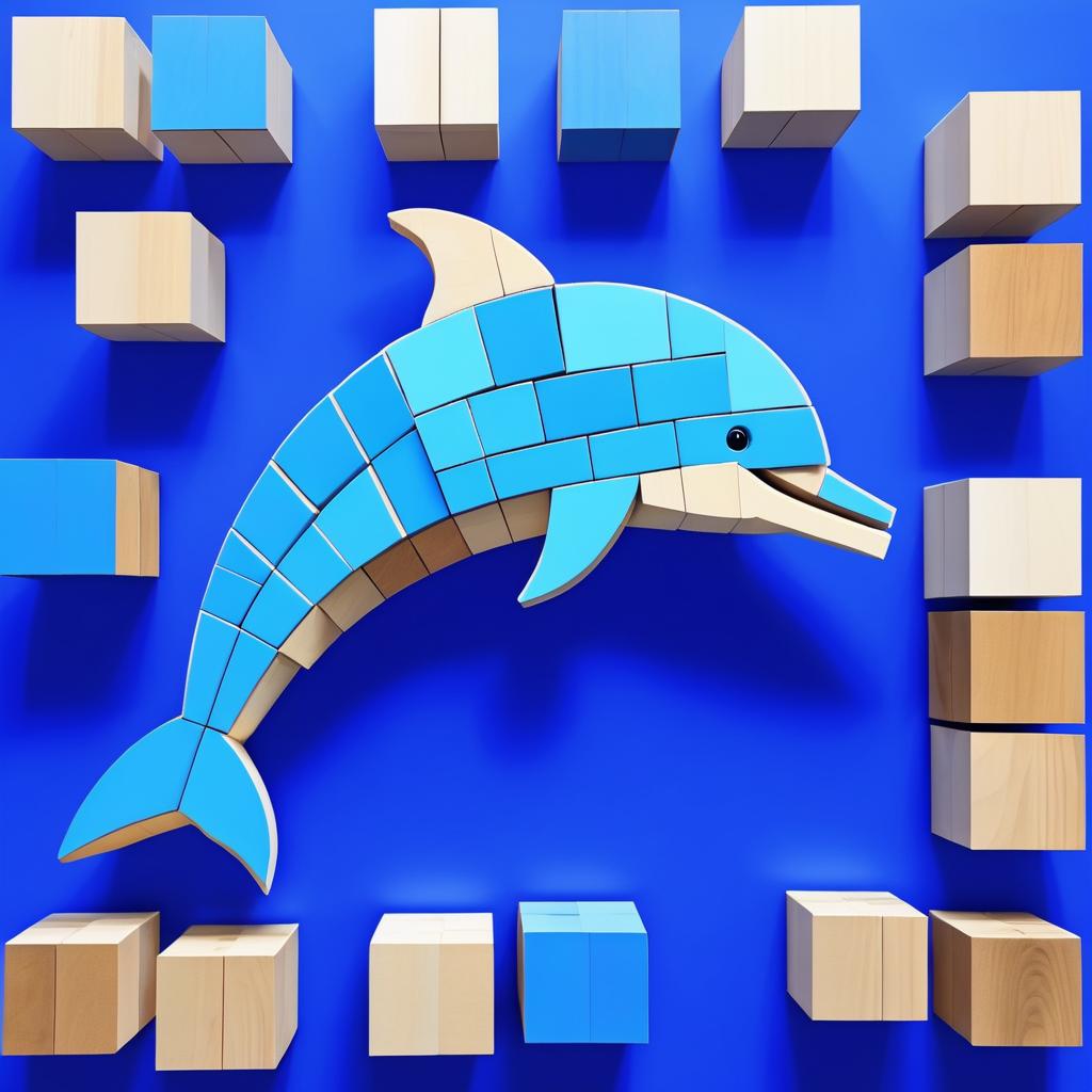 Wooden Block Dolphin on Cobalt Background