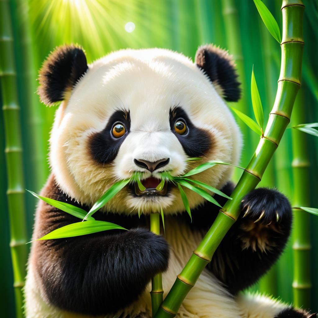 Fluffy Panda Enjoying Bamboo Delight