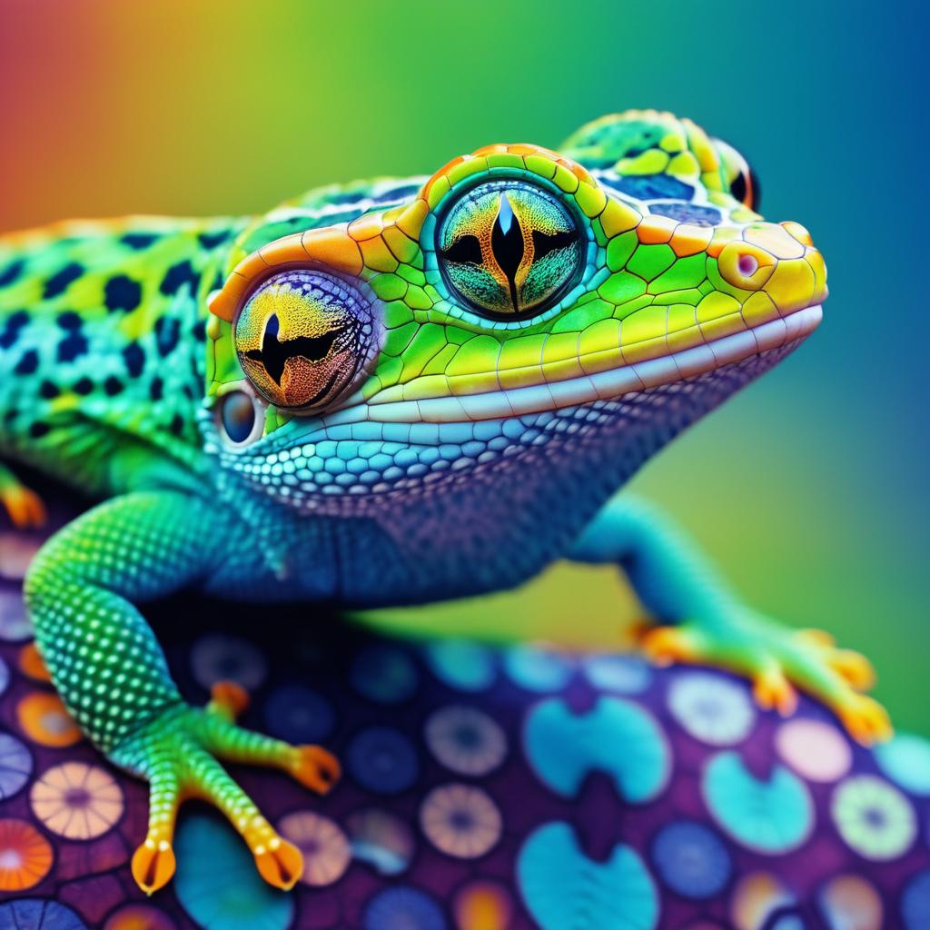 Vibrant Surreal Gecko in Kodachrome Style