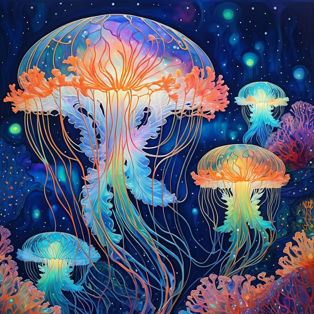 Vibrant Jellyfish in Aurora Wonderland