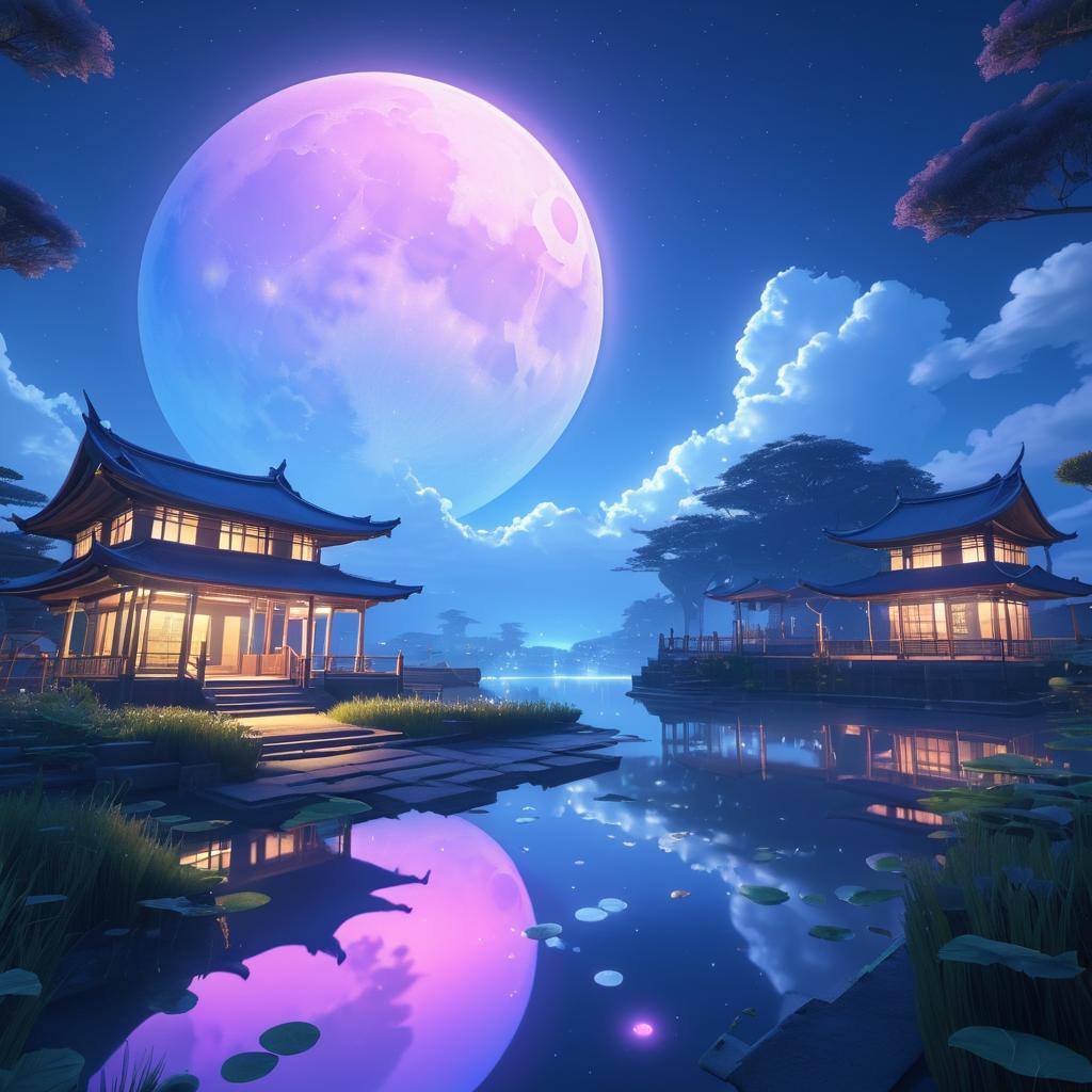 Dreamy Moonlit Scene with Artistic Fusion