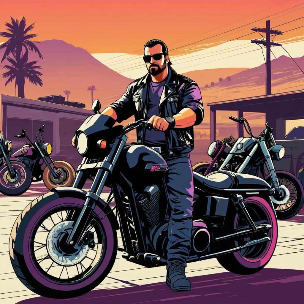 Tough Biker Illustration with Motorcycle