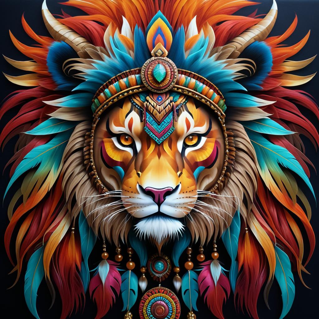 Tribal Fantasy Lion in Hyper-Realism