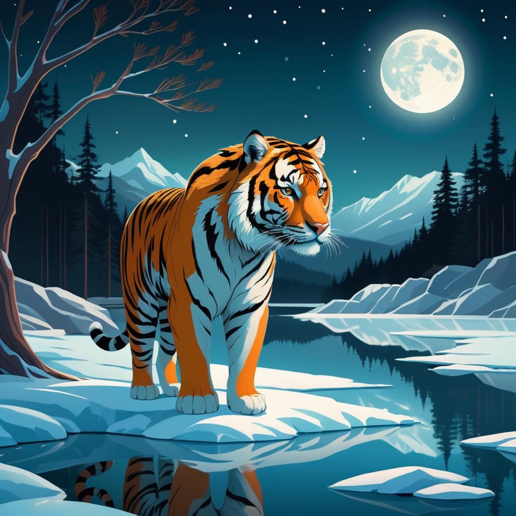 Siberian Tiger Night Scene Illustration