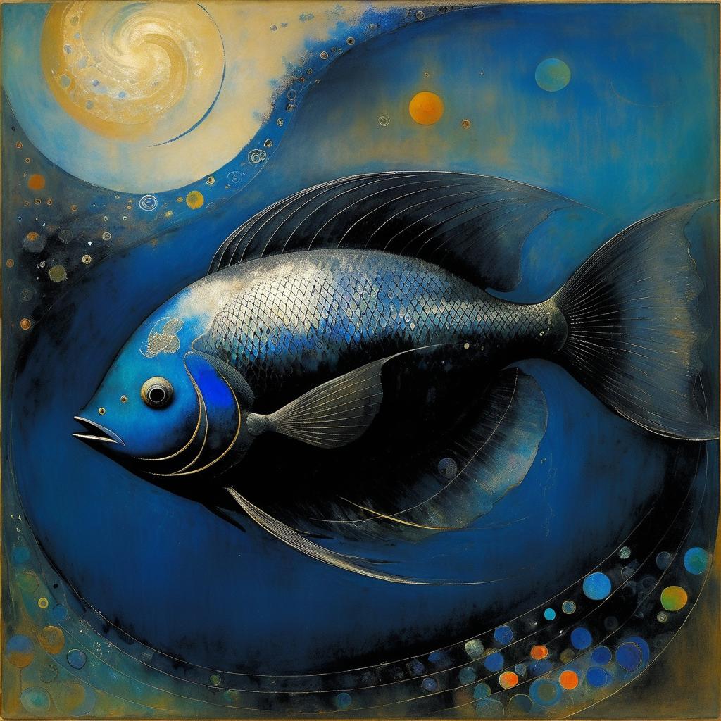 Surreal Cosmic Fish in Charcoal Art