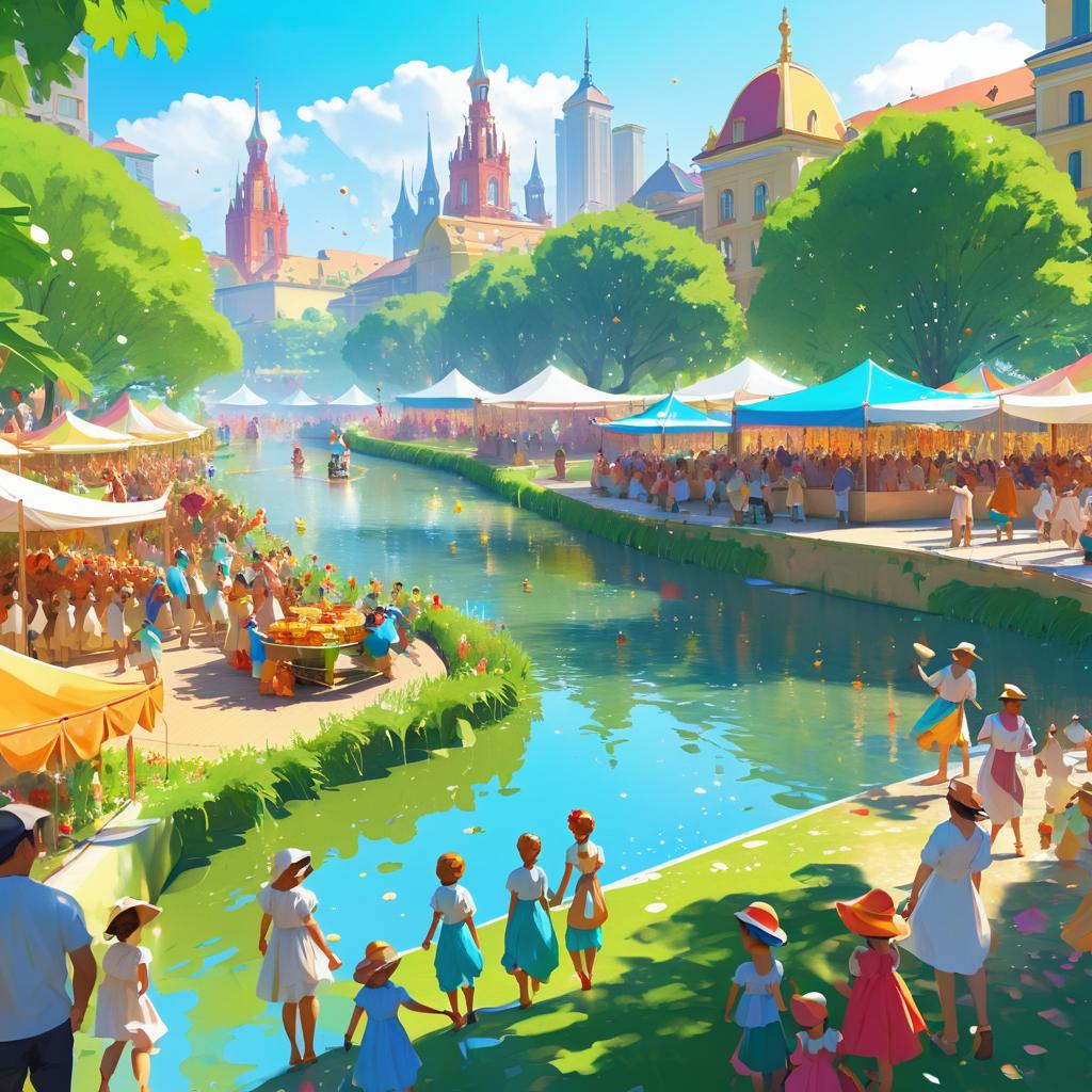 Vibrant Festival Scene by the River