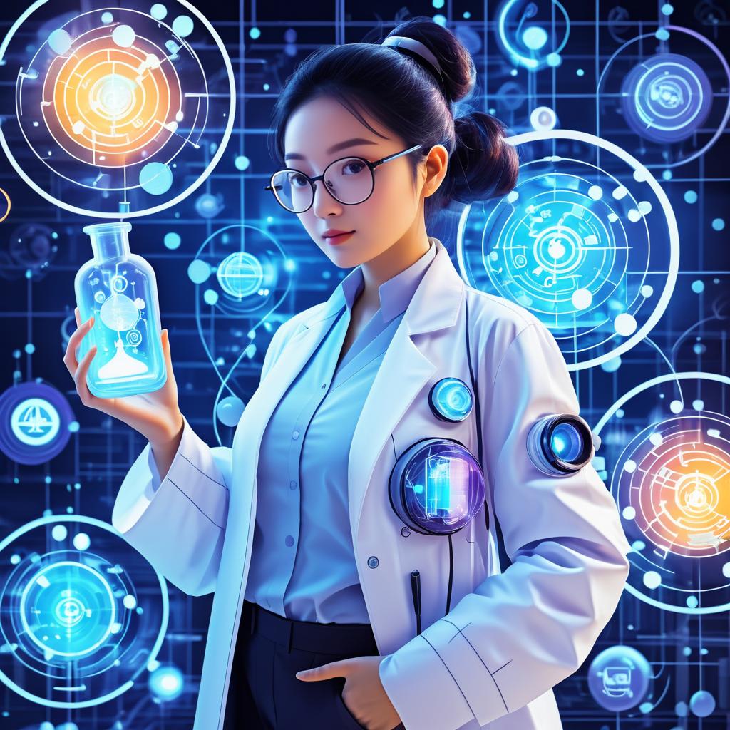 Futuristic Scientist in Dynamic Laboratory