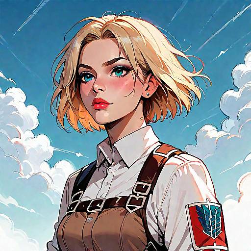 Muscular Female Titan Punching in Cartoon Style