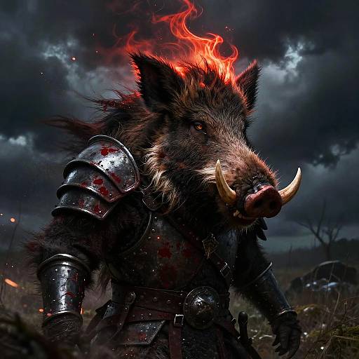 Boar-Headed Berserker in Storm