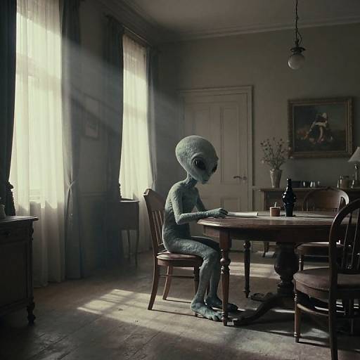 Lonely Grey Alien in Wes Anderson Style