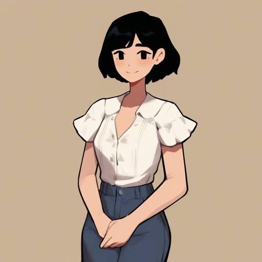 Elegant Woman with Black Hair in Casual Outfit