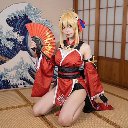 Blonde Cosplayer in Japanese Attire