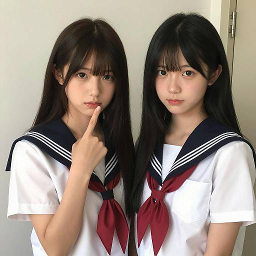 Two Asian Students in Sailor Uniforms