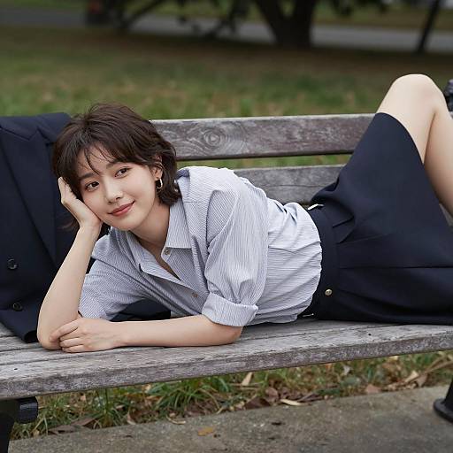 Young woman reclining on park bench