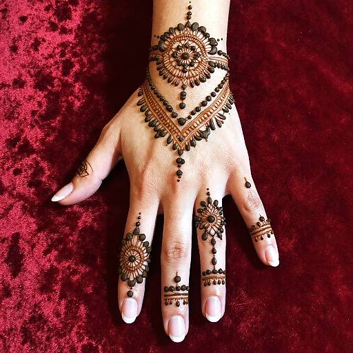 Intricate Henna Hand on Red Velvet