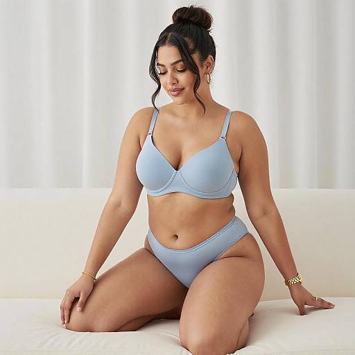 Curvy Woman in Light Blue Lingerie