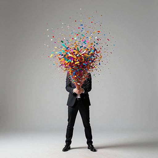 Man Celebrating with Colorful Confetti
