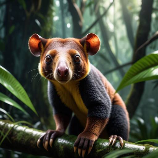 Playful Tree Kangaroo in Rainforest Canopy Playful Tree Kangaroo in Rainforest Canopy