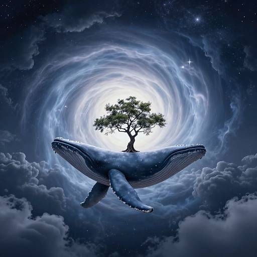 Solitary Tree on Whale in Celestial Sea