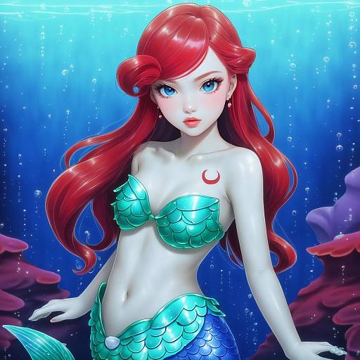 Illustration of Ariel (disney), the little mermaid in the style of Hanabusaoekaki